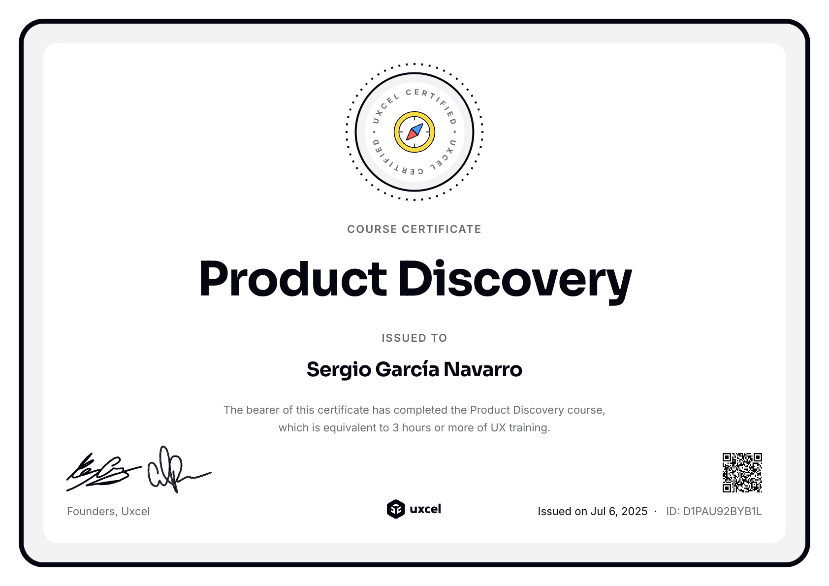 Sergio García Navarro's certificate